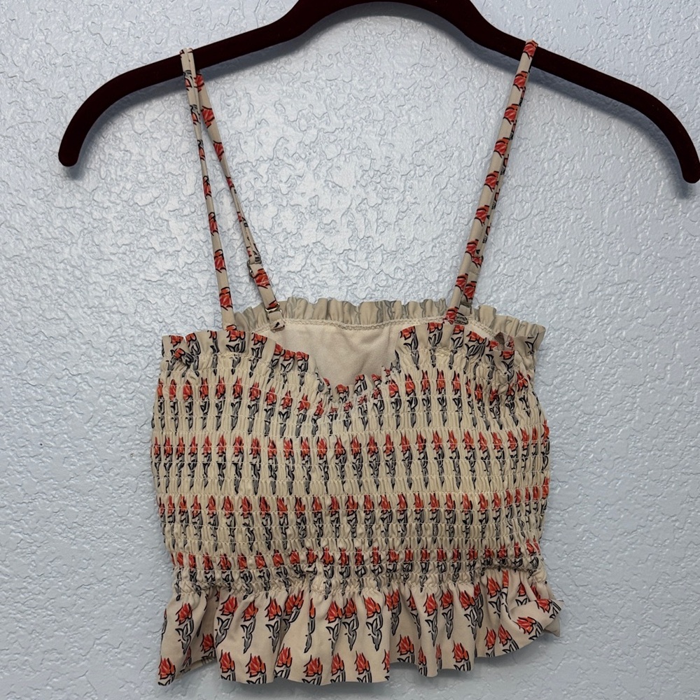 Floral Smocked Women's Padded Swim Top - Cream and Red Size Medium